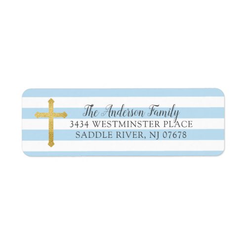 Blue  Gold Cross Religious Return Address Label