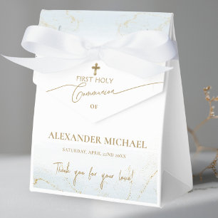 Blue Gold Cross Thank You Boy First Holy Communion Favor Boxes