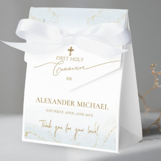 Blue Gold Cross Thank You Boy First Holy Communion Favor Boxes