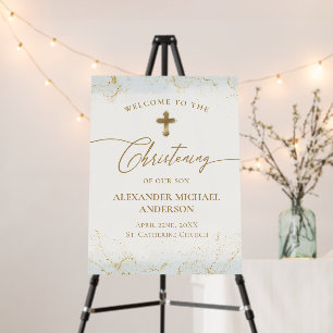 Blue Gold Cross Welcome Boy Christening Foam Board