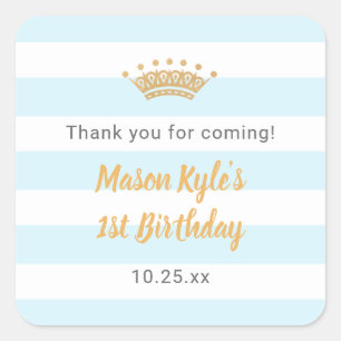 Blue Gold Crown birthday party thank you favor Square Sticker