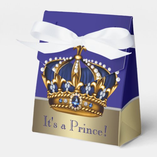 Blue Gold Crown Little Prince Boy Baby Shower Favor Boxes