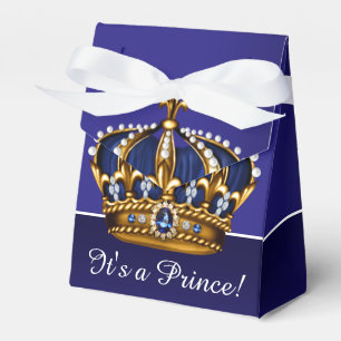 Blue Gold Crown Little Prince Boy Baby Shower Favor Boxes