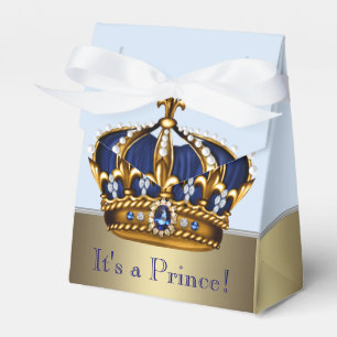 Blue Gold Crown Little Prince Boy Baby Shower Favor Boxes