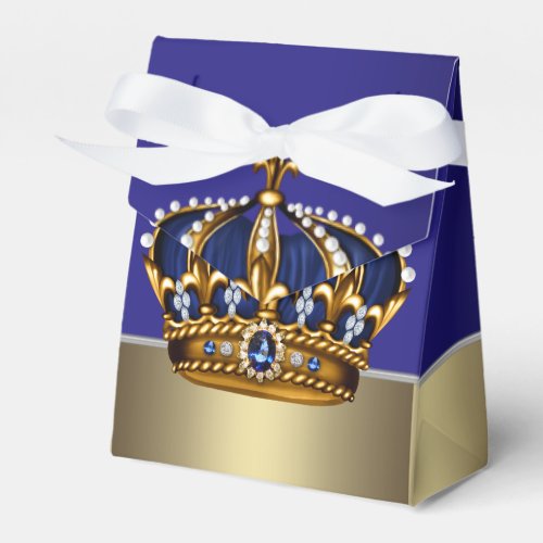 Blue Gold Crown Little Prince Boy Baby Shower Favor Boxes