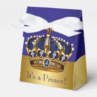 Blue Gold Crown Prince Baby Shower Favor Box