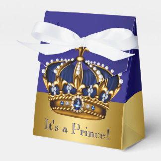 Blue Gold Crown Prince Baby Shower Favor Box