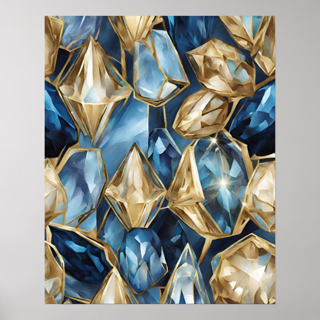 BLUE GOLD CRYSTAL MOSAIC WALL ART  (Front)