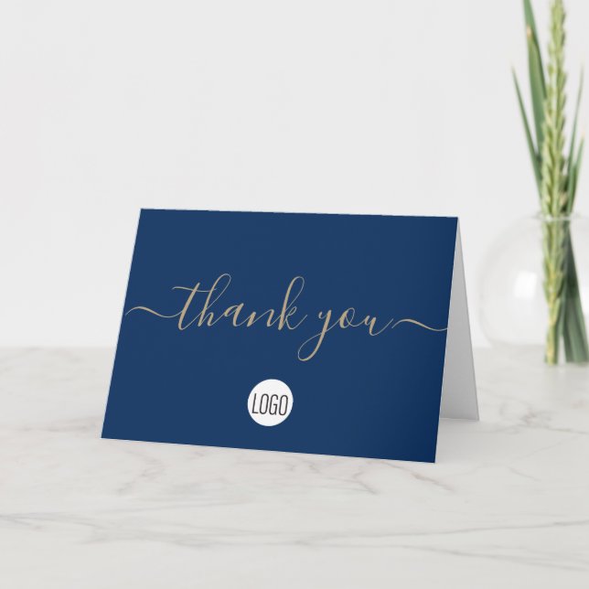 Blue gold Custom Customer Appreciation Letterpress Thank You Card (Front)