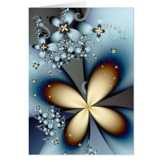 Blue Gold Cute Abstract Floral Cards (Front)