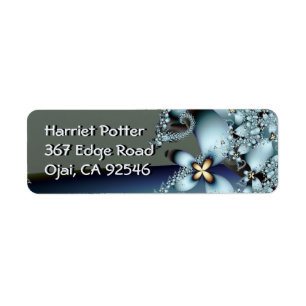 Blue Gold Cute Abstract Floral Label