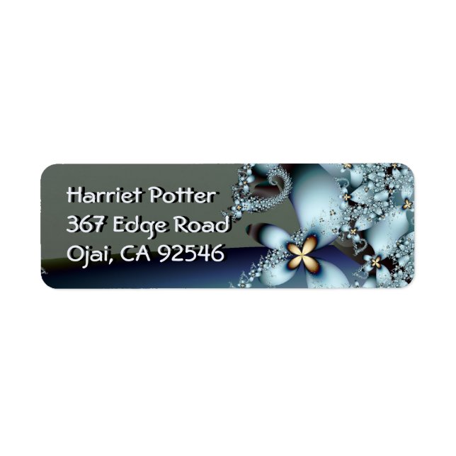 Blue Gold Cute Abstract Floral Label (Front)
