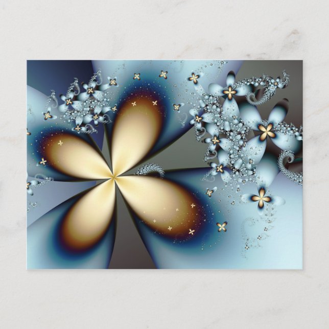 Blue Gold Cute Abstract Floral Postcard (Front)