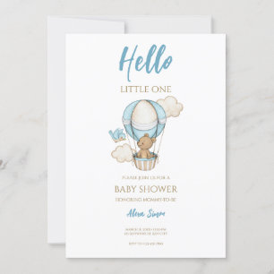 Blue Gold Cute Baby Boy Shower Invitation