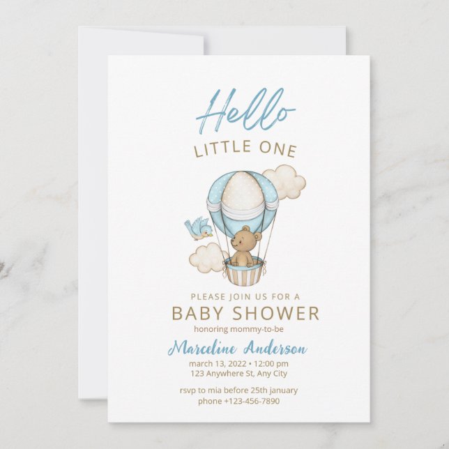 Blue Gold Cute Baby Boy Shower  Invitation (Front)