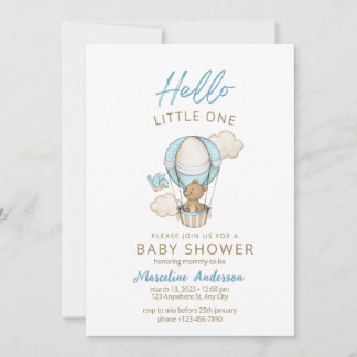 Blue Gold Cute Baby Boy Shower  Invitation