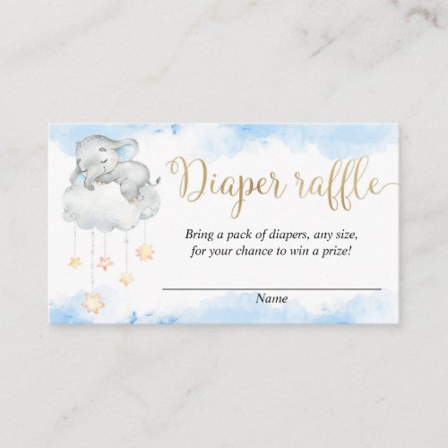 Blue gold cute baby elephant diaper raffle cards