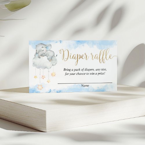 Blue gold cute baby elephant diaper raffle cards