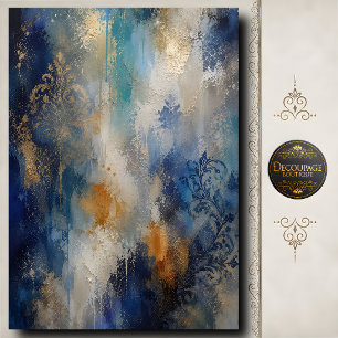 Blue Gold Damask Decoupage Abstract Texture Tissue Paper