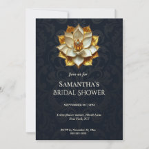 Blue Gold Damask Lotus Bridal Shower 