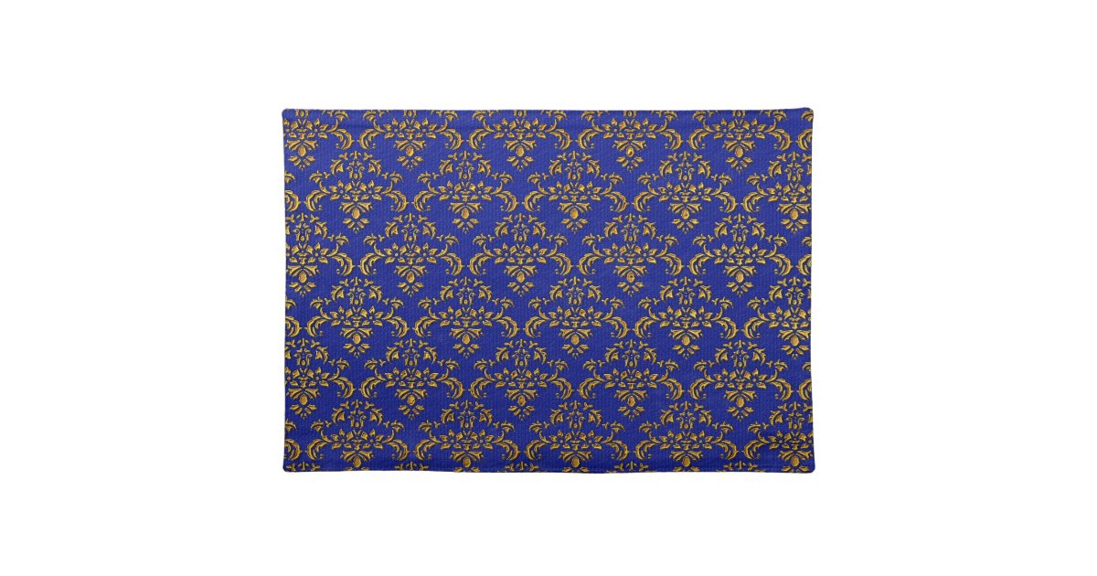 Blue & Gold Damask Pattern Cloth Placemat