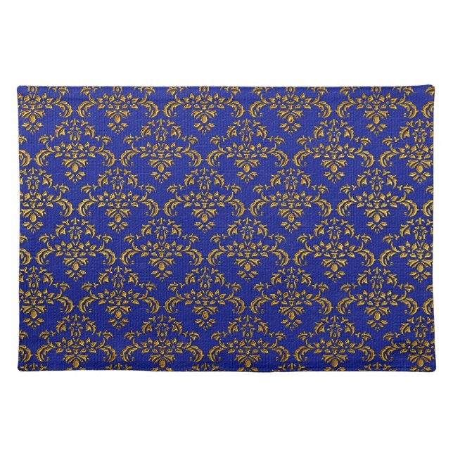 Blue & Gold Damask Pattern Cloth Placemat (Front)