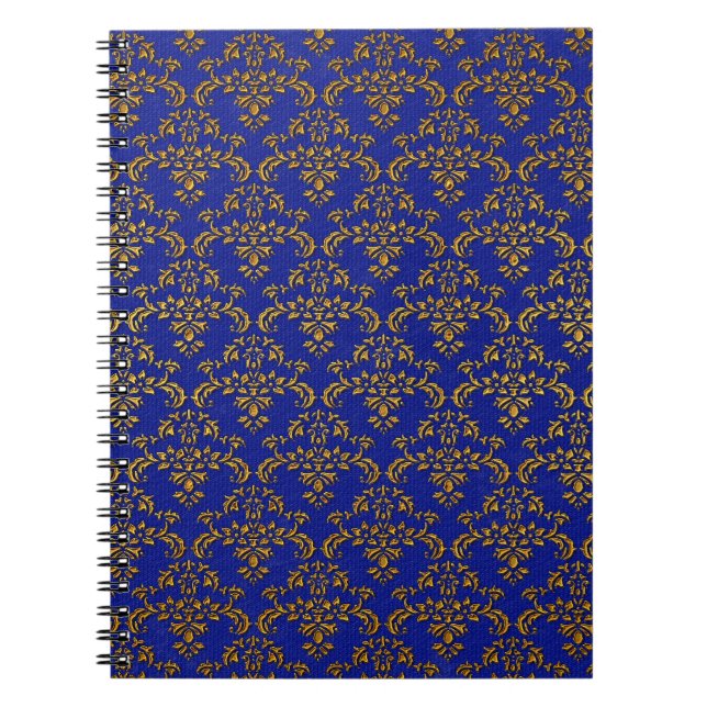 Blue & Gold Damask Pattern Notebook (Front)
