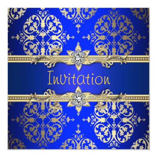 Blue Gold Damask Royal Party Invitation Zazzle Blue Gold Damask Royal Party Invitation