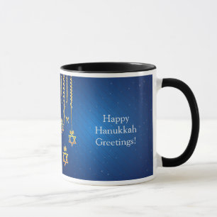 Blue/Gold Dangling Star of David Hanukkah Mug