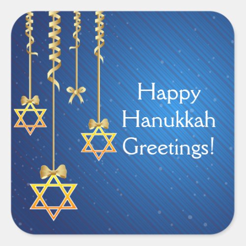 BlueGold Dangling Star of David Hanukkah Square Sticker