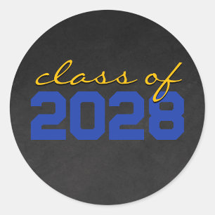 Blue & Gold Dark Chalkboard Graduation Classic Round Sticker