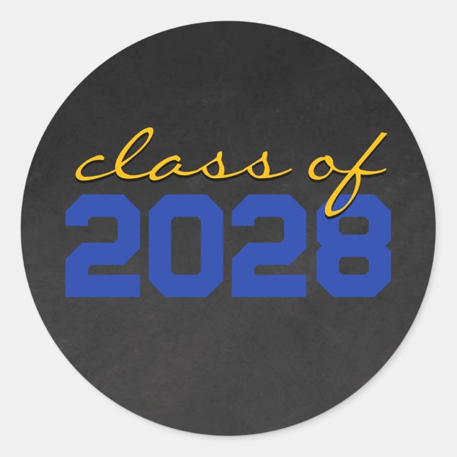 Blue & Gold Dark Chalkboard Graduation Classic Round Sticker (Creator Uploaded)