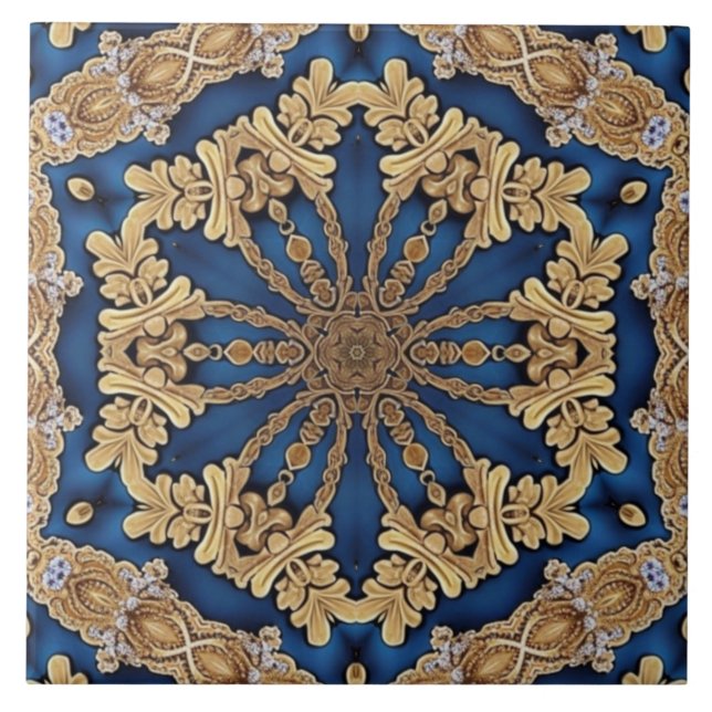 Blue Gold Decorative Ceramic Tile (Front)