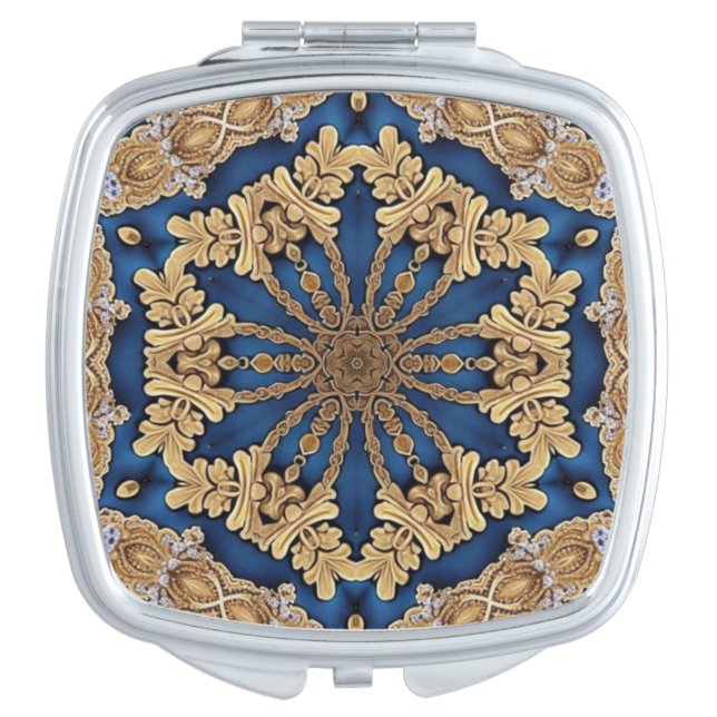 Blue Gold Decorative Compact Mirror (Front)