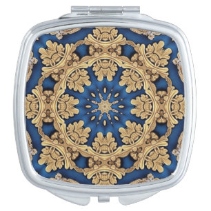 Blue Gold Decorative Compact Mirror
