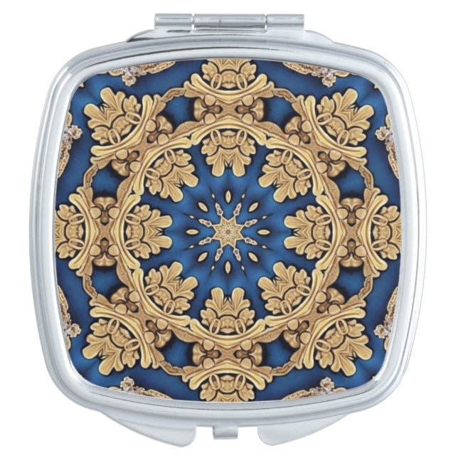 Blue Gold Decorative Compact Mirror (Front)
