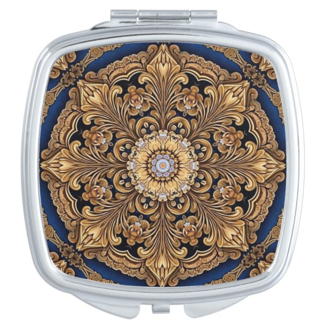 Blue Gold Decorative Compact Mirror (Front)