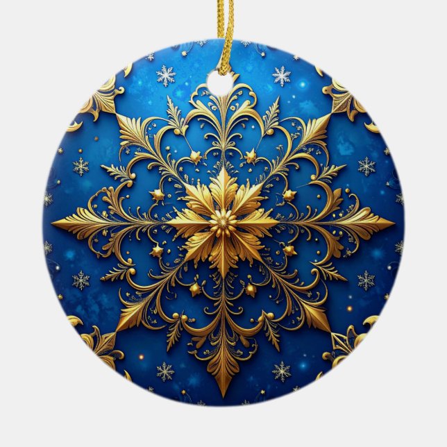 Blue Gold Decorative Holiday Ornament (Front)