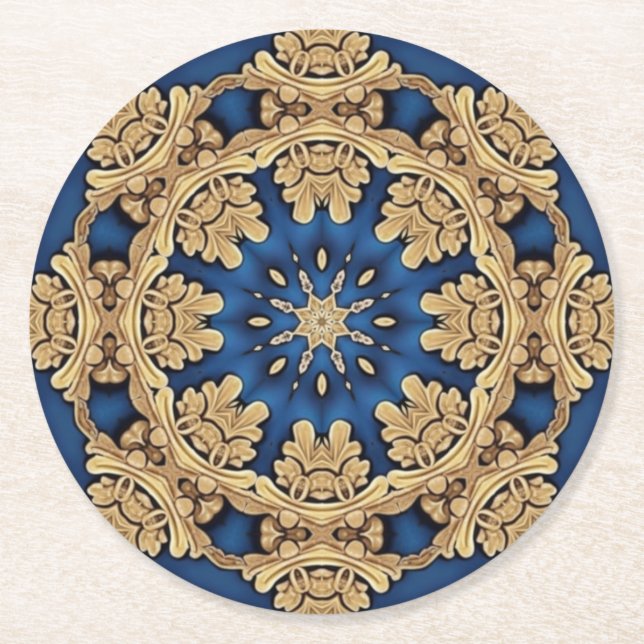 Blue Gold Decorative Paper Coaster (Front)