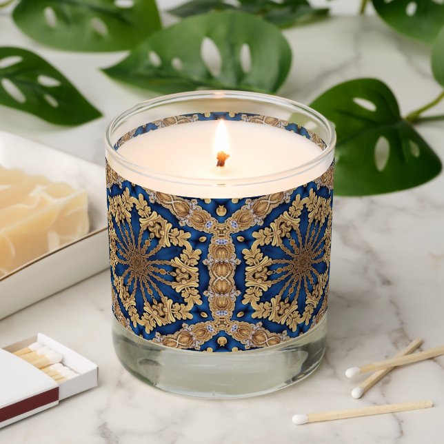 Blue Gold Decorative Scented Jar Candle (Lit)