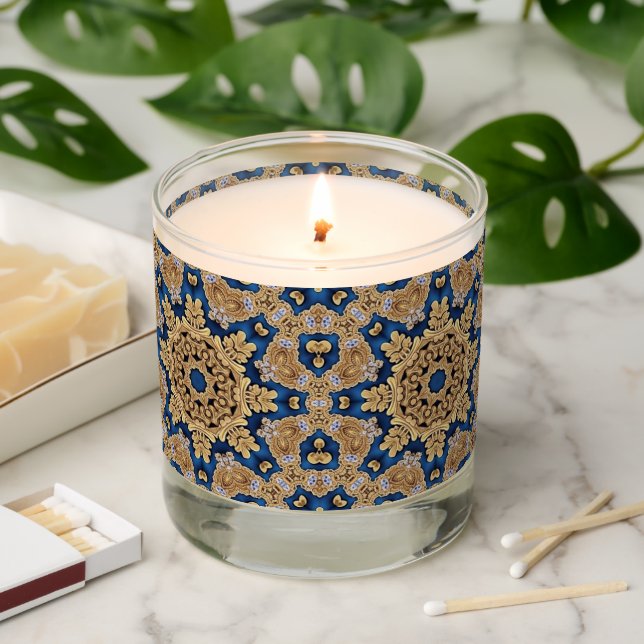 Blue Gold Decorative Scented Jar Candle (Lit)