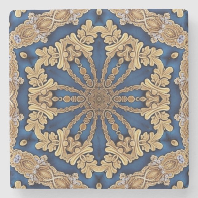 Blue Gold Decorative Stone Coaster (Front)