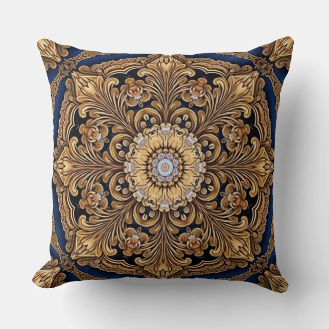 Blue Gold Decorative Throw Pillow (Front)