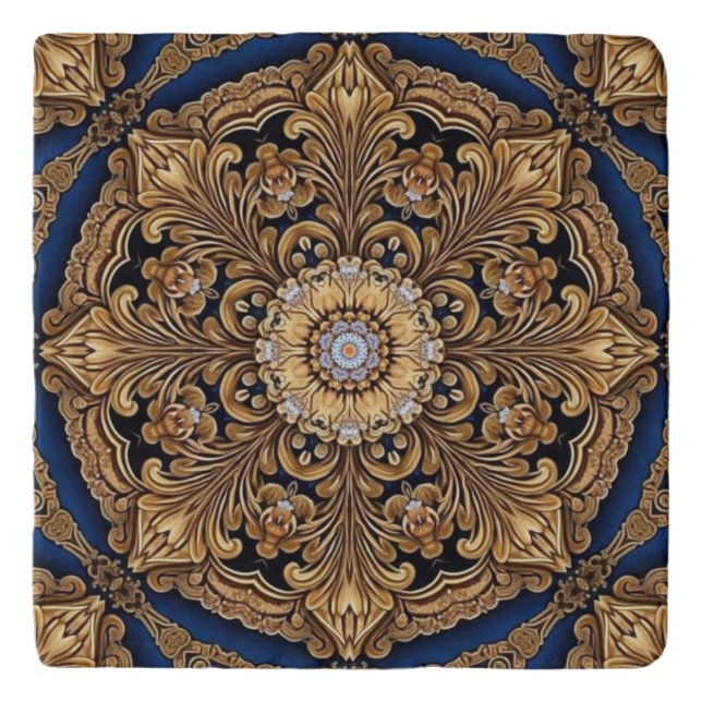 Blue Gold Decorative Trivet (Front)