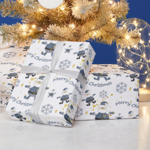Blue Gold Denim Fashion Christmas Santa Pattern Wrapping Paper