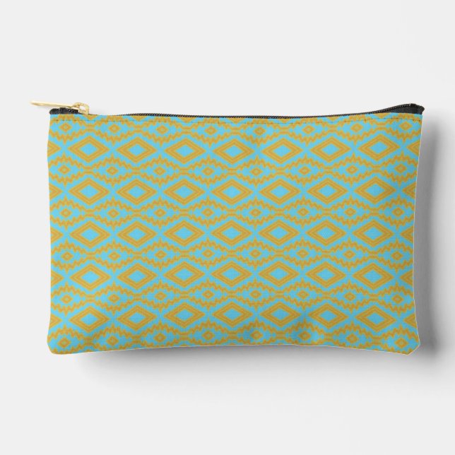 Blue Gold Diamond Pattern Accessory Pouch (Front)