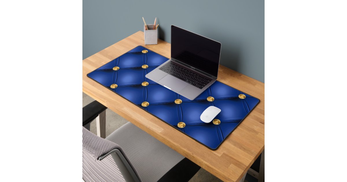 Blue Gold Diamond Tufted Desk Mat | Zazzle