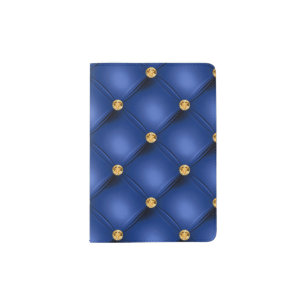 Blue Gold Diamonds Tufted Passport Holder