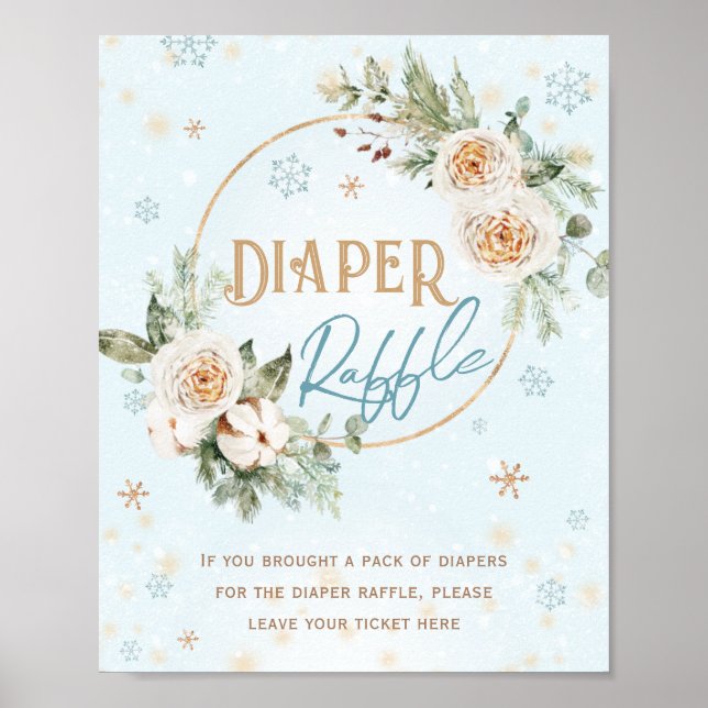 Blue Gold Diaper Raffle Winter Boy Baby Shower Poster (Front)
