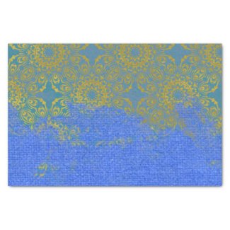 Blue Gold Distressed Damask Pattern Canvas Texture Tissue Paper